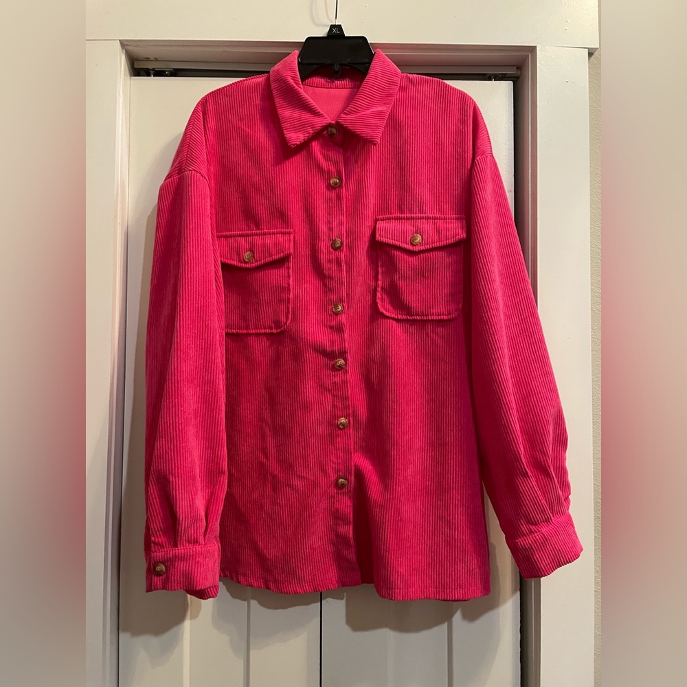 SHEIN Hot Pink Corduroy Shirt